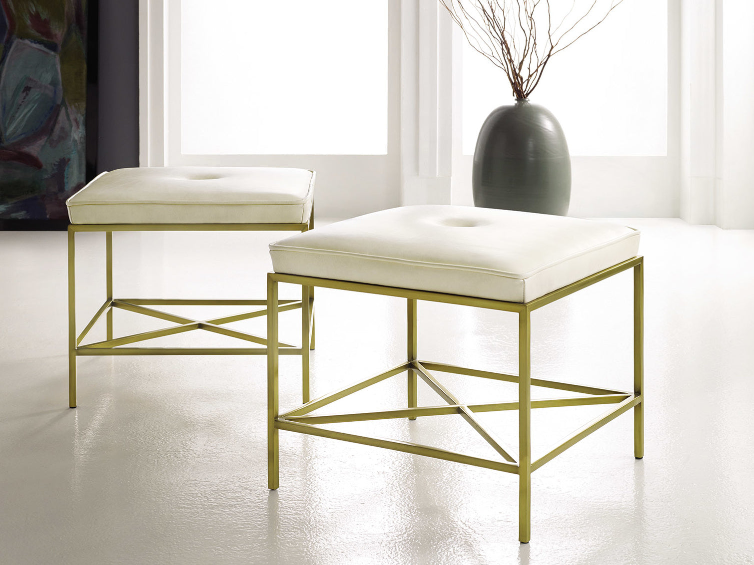 Leather and Brass Stools