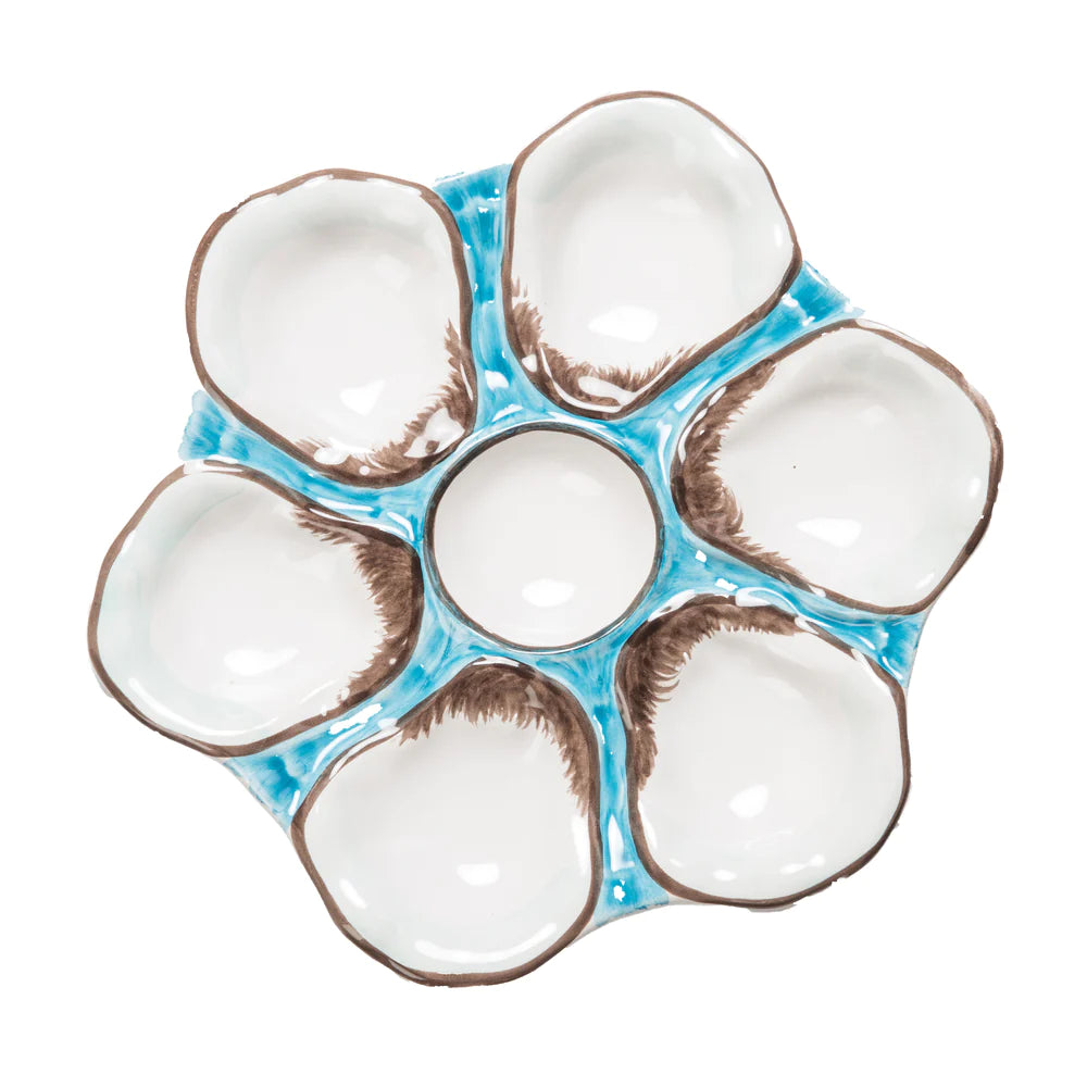 Oyster Plate, Ceramic Round, Turquoise set of 2