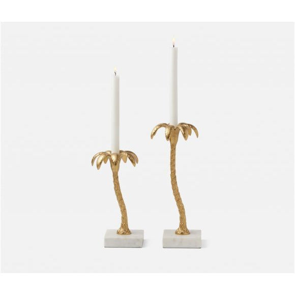FARRAH, Gold/White, Small Candle Holder, Aluminum/Marble Pack of 2