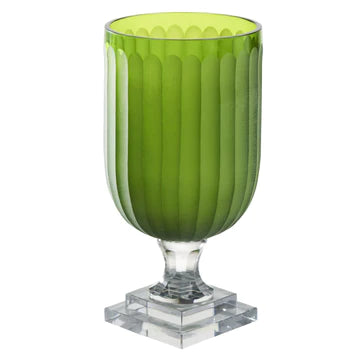 Glass Hurricane, Green Top with Clear Base