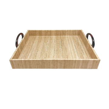 MALLORCA FAUX GRASSCLOTH AND TORTOISE HANDLED SMALL TRAY