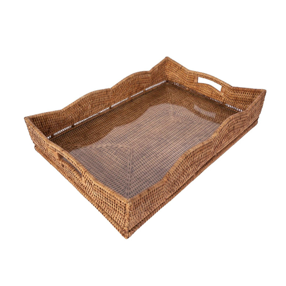 Scallop Rectangular Tray With Glass Insert