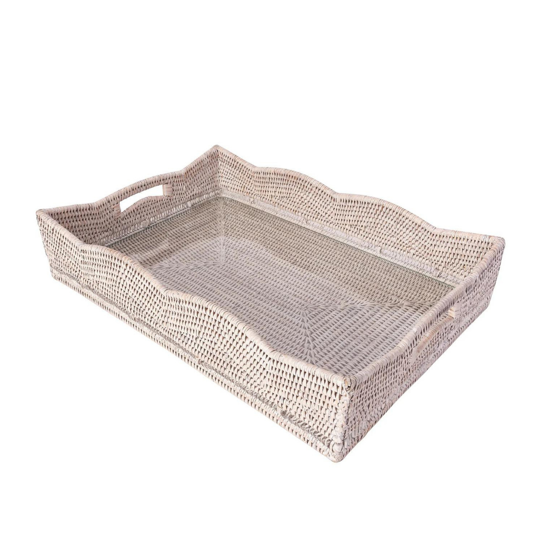 Scallop Rectangular Tray With Glass Insert