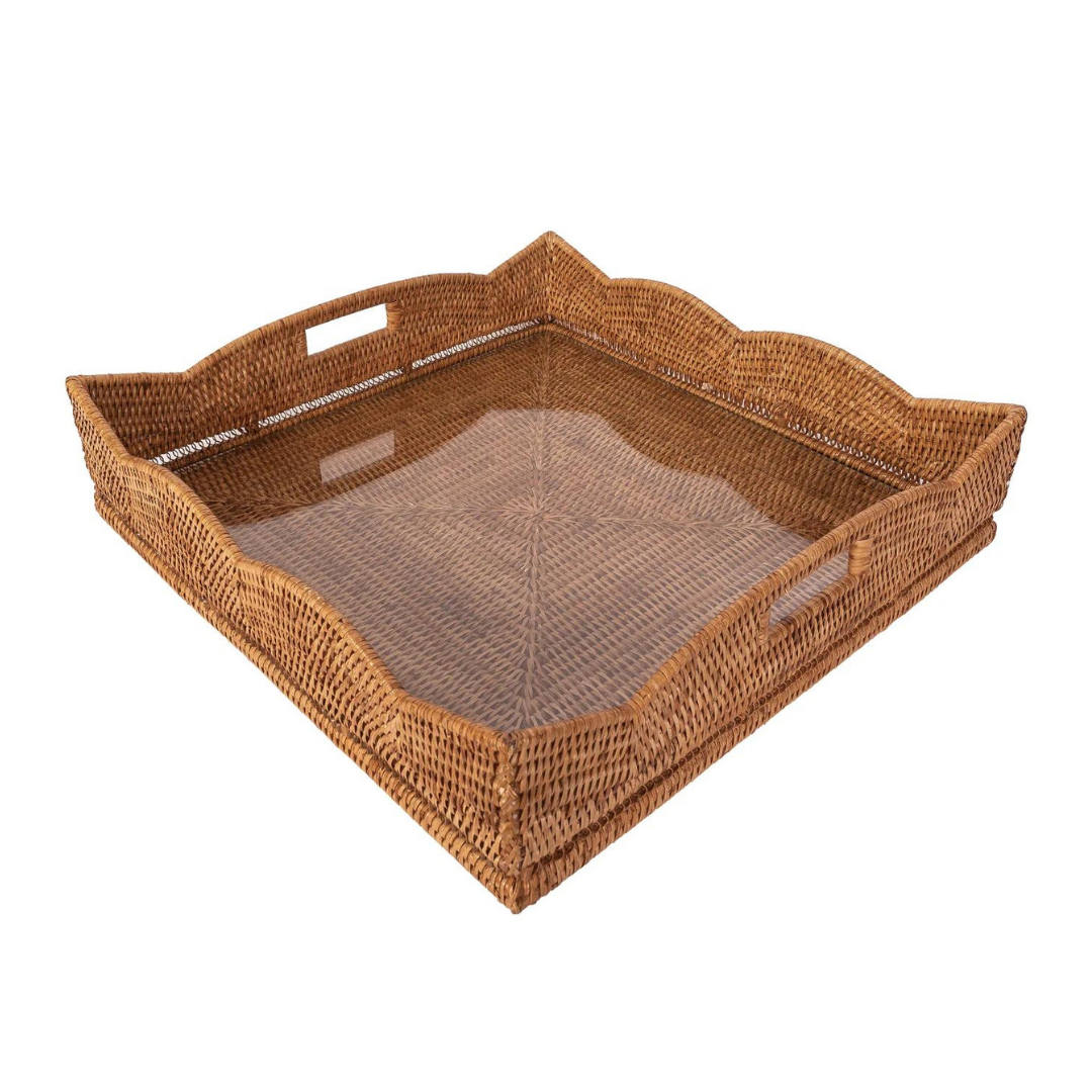 Scallop Square Tray With Glass Insert