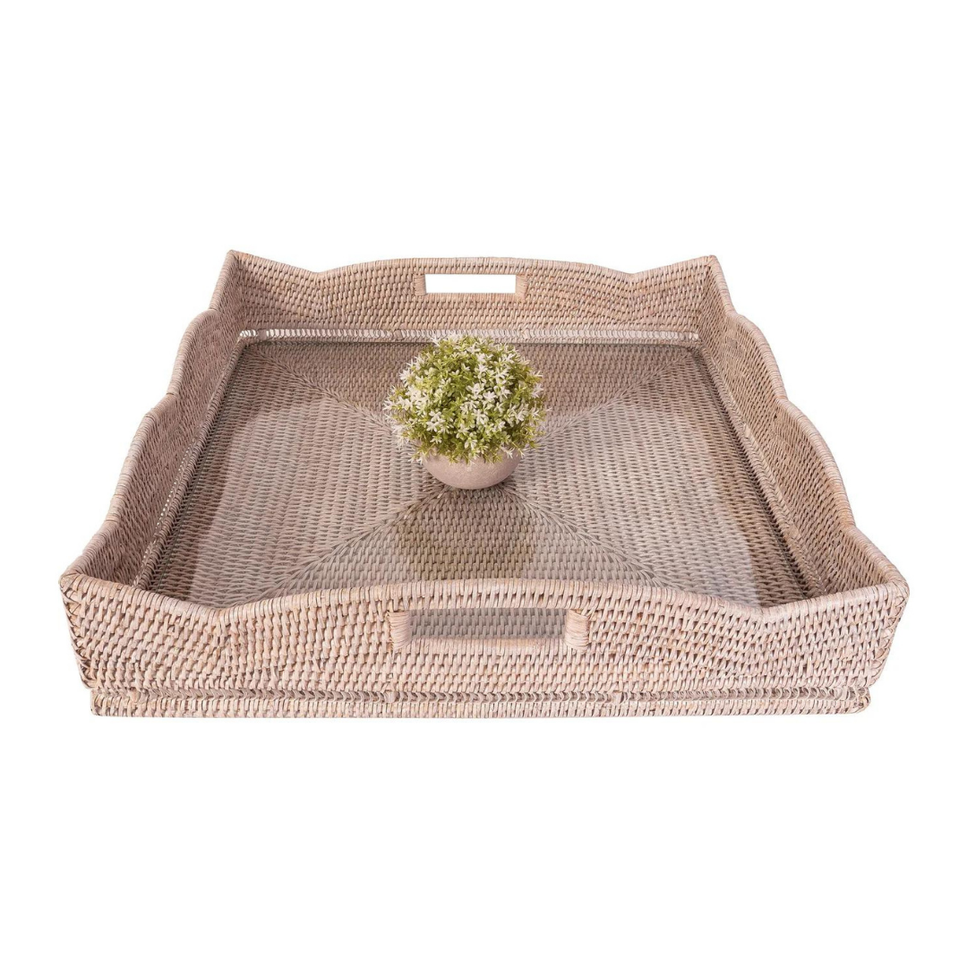 Scallop Square Tray With Glass Insert