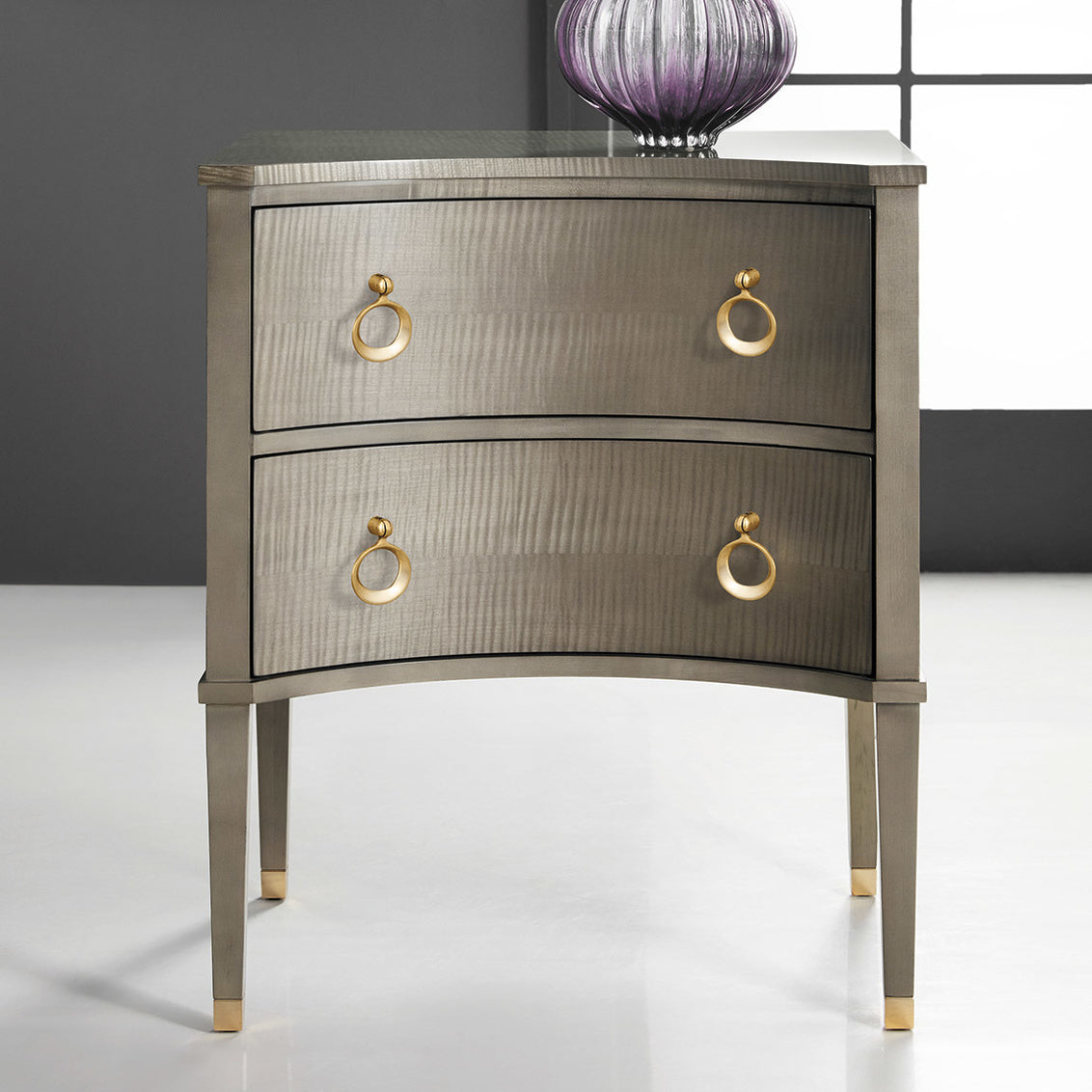 Concave Bedside Chest-Grey Sycamore