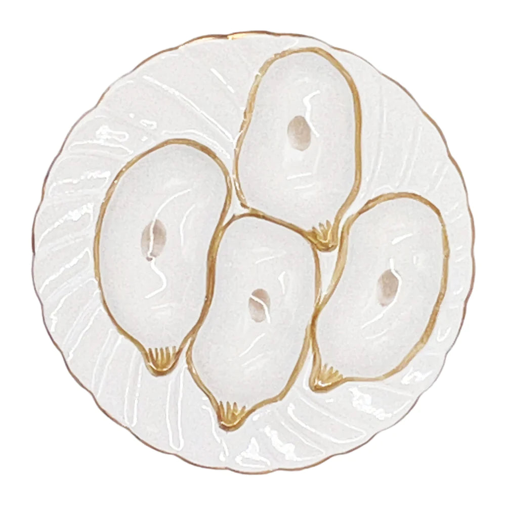 Oyster Plate, White with Gold Detailing, set of 2