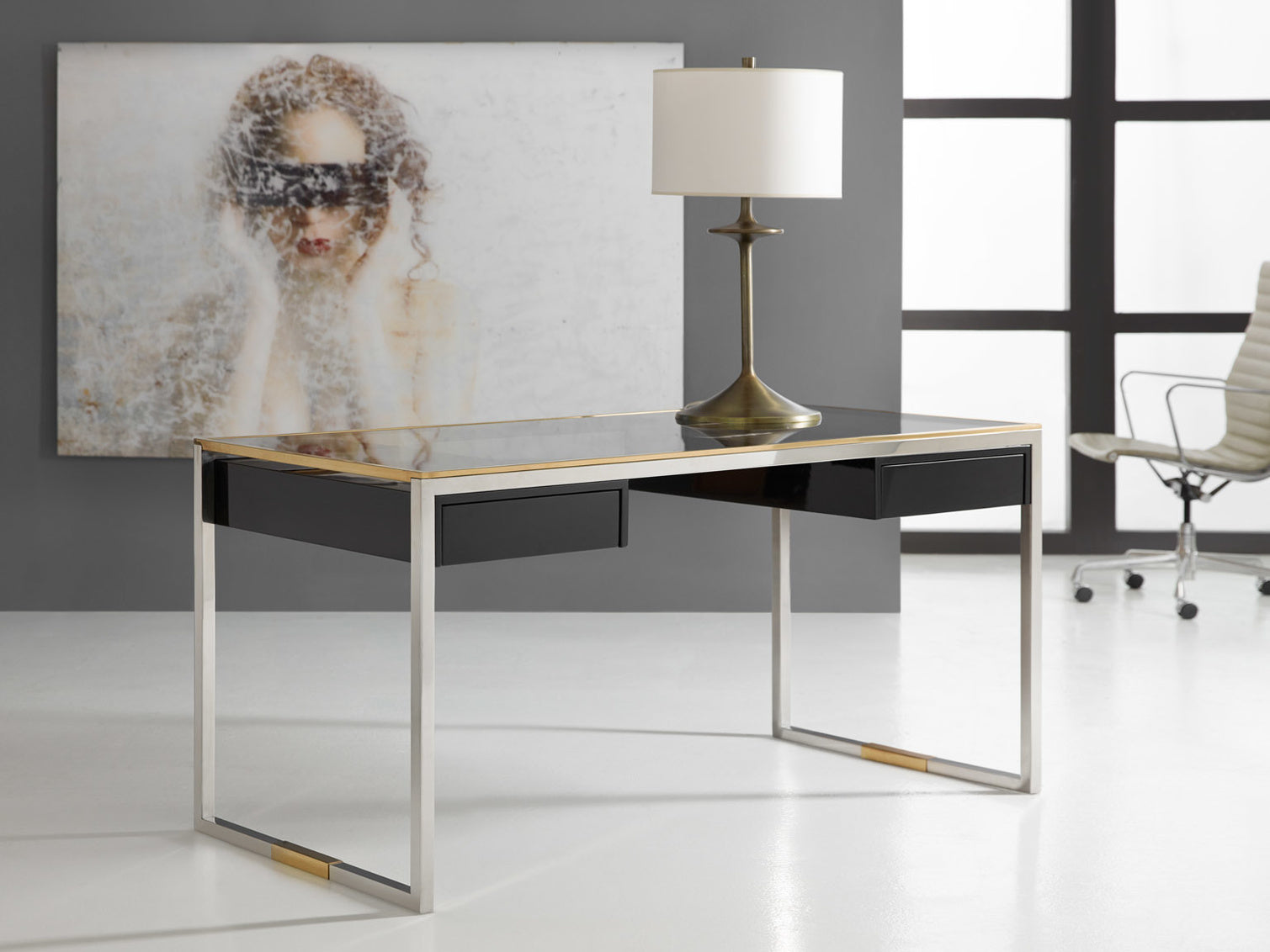 Stainless and Brass Writing Desk
