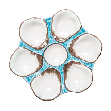 Oyster Plate, Ceramic Round, Turquoise set of 2