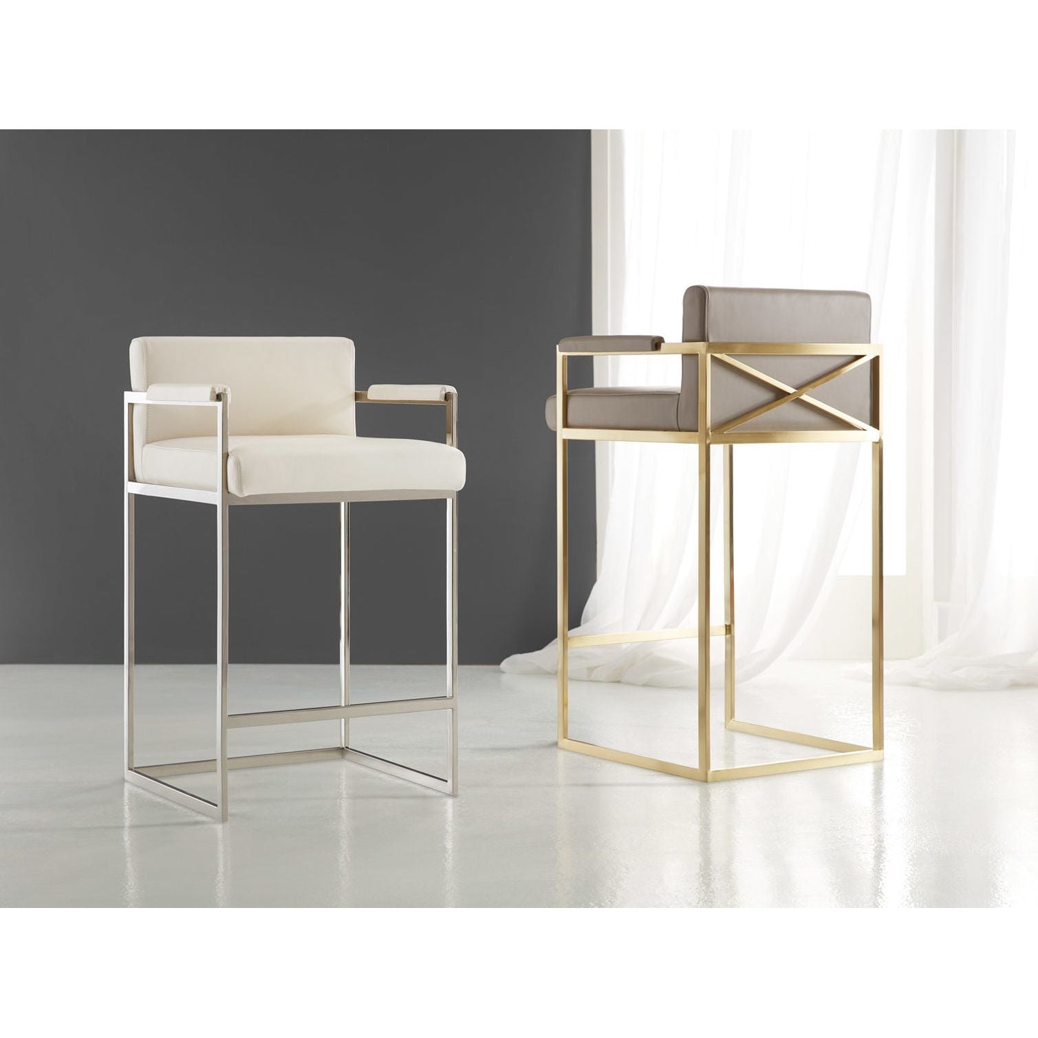 X Counter and Bar Stools - Stainless & Ivory