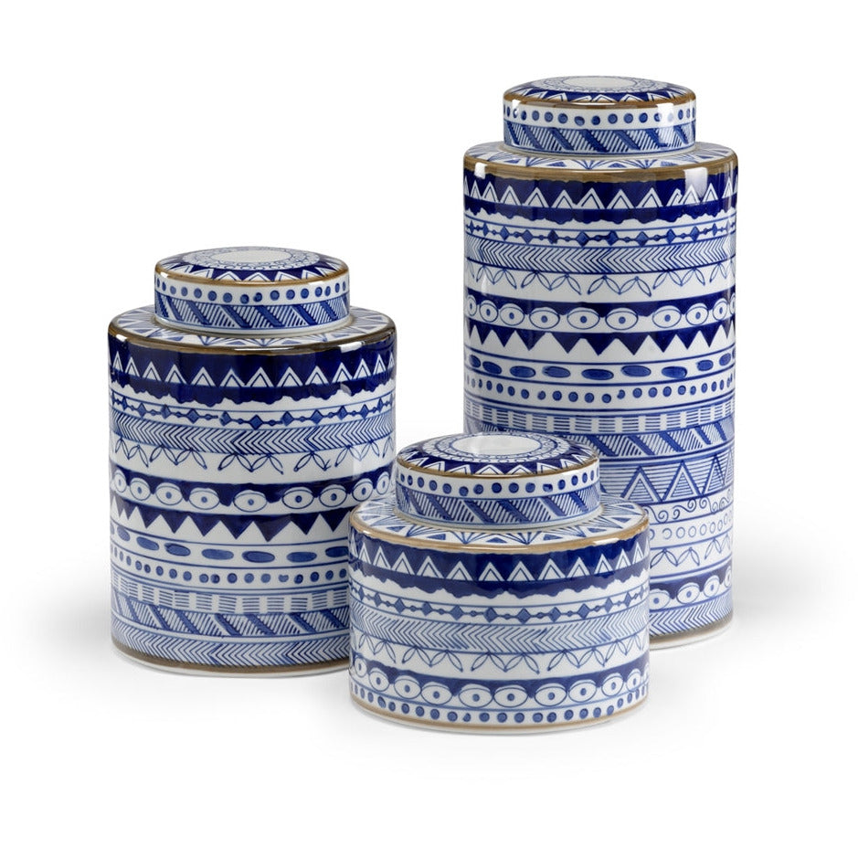 Blue and White Canisters
