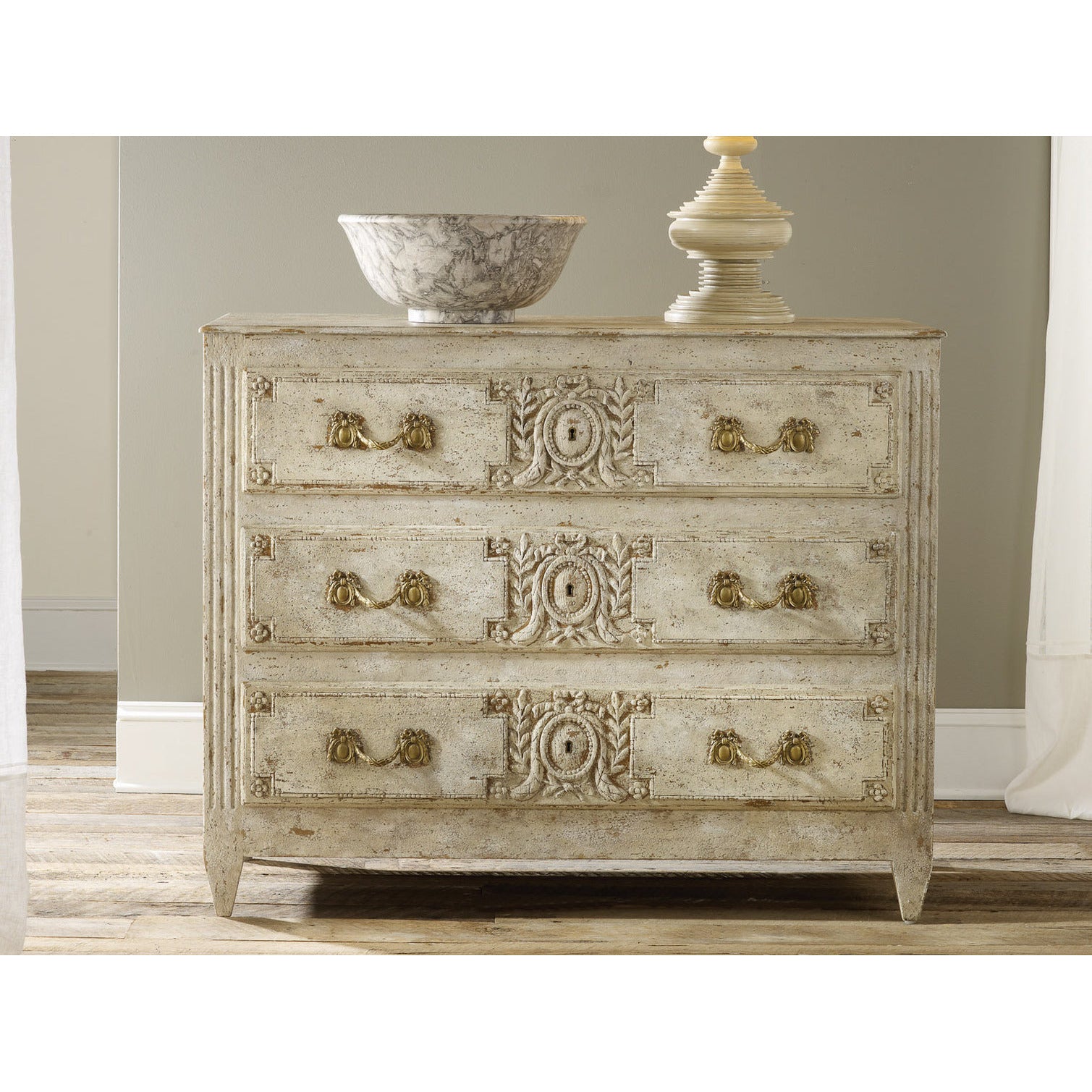 Carved and Painted 3 Drawer Chest