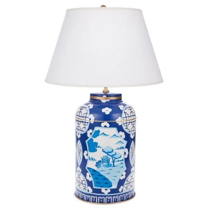 Dana Gibson Tea Caddy Lamp in Canton Blue