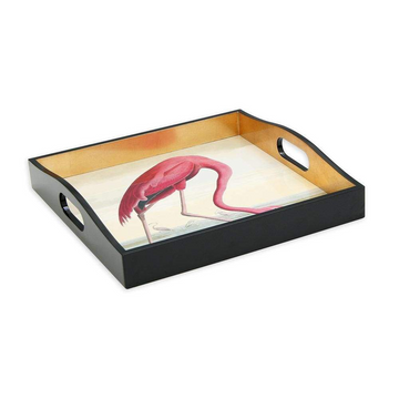 Audubon Birds Flamingo Lacquer Square Tray in Black