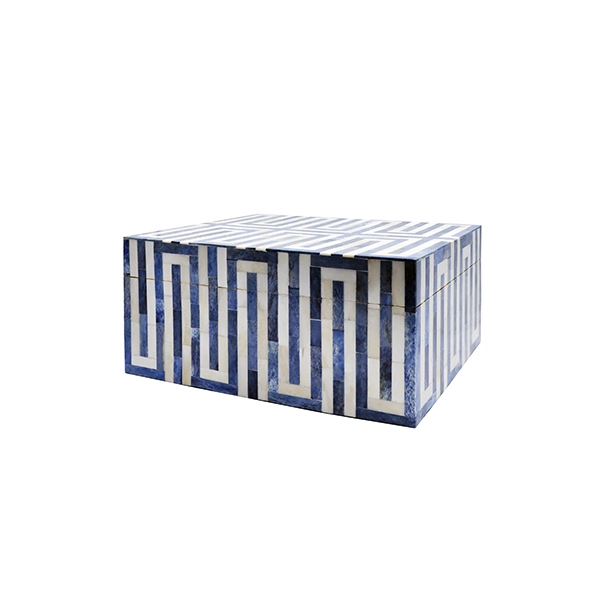 Mellie Small Geometric Patterned Box in Blue & White Bone