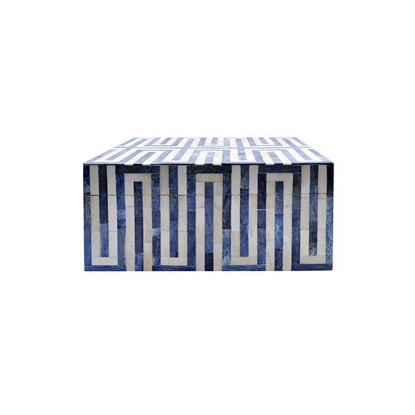 Mellie Small Geometric Patterned Box in Blue & White Bone